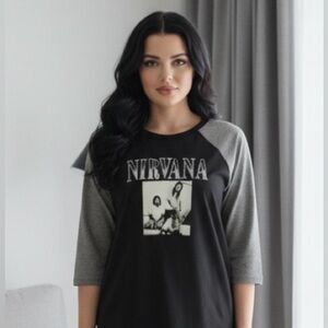 🆕Plus Size NIRVANA Black and Gray Raglan Sleeve Tee